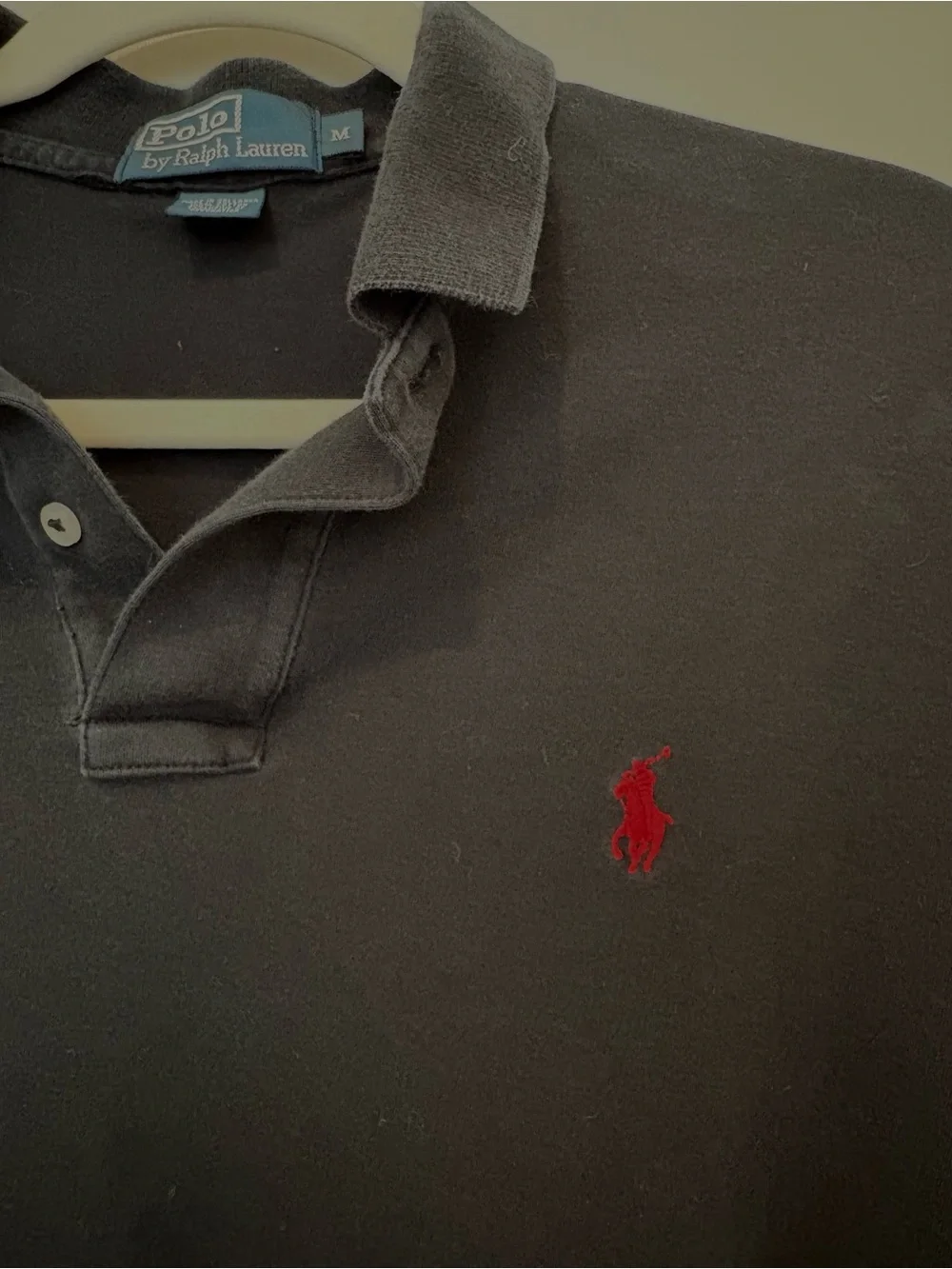 VNTG Polo by Ralph Lauren Classic Black Short-Sleeve Polo with Red Pony Cotton